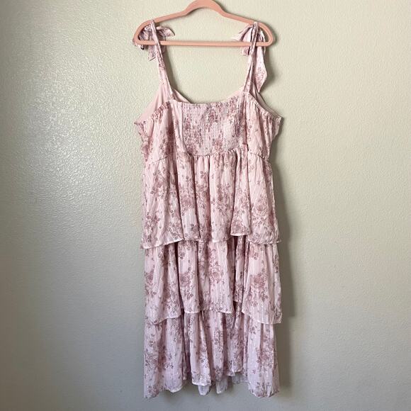 Torrid Dress Womens 3X Pink Tiered Floral Midi Whimsical Fairy Coquette Garden - Picture 6 of 11